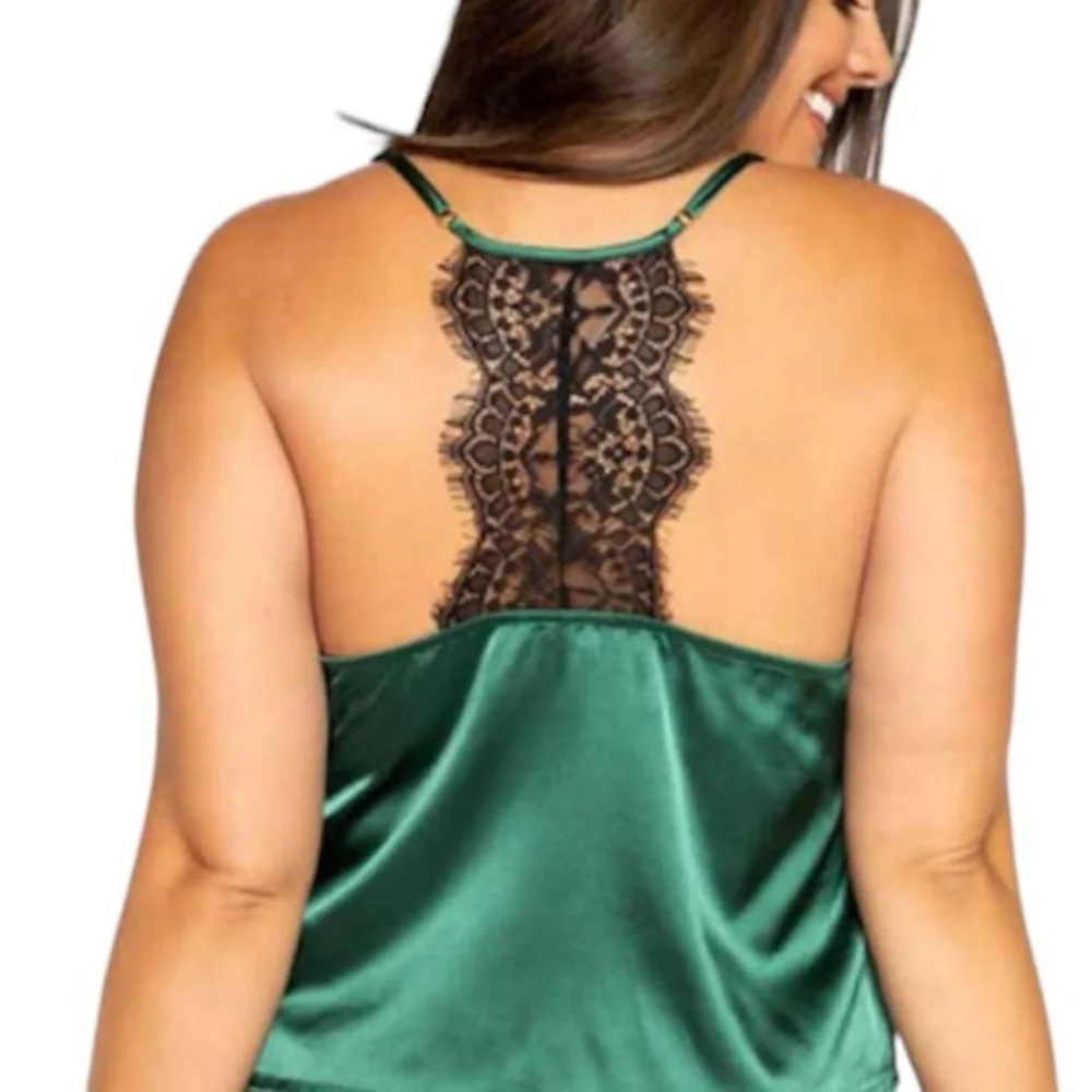 ROMA Confidential Emerald Button Down Lace Cropped Cami Sleep Pajamas Small